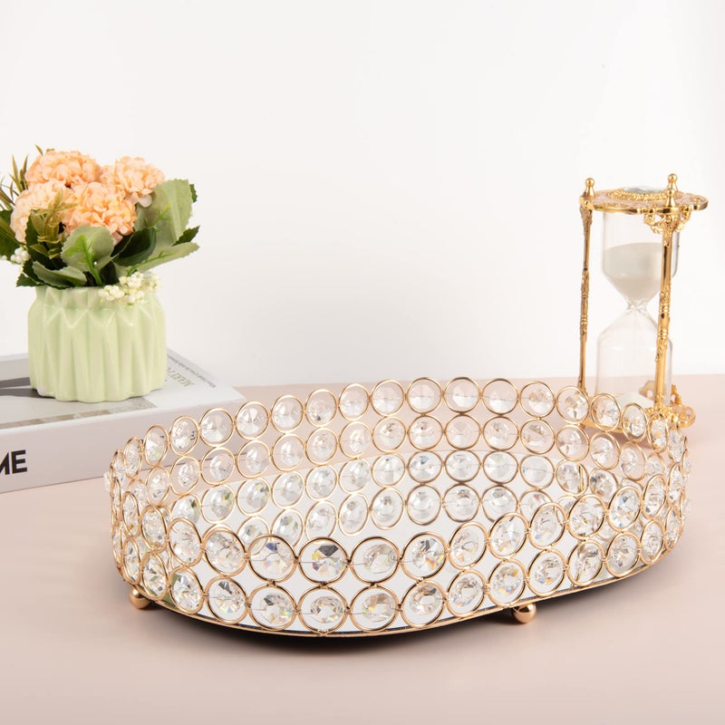Feyarl Crystal Perfume Tray Vanity Makeup Organizer Ornate Jewelry Trinket Cosmetic Tools Decorative Skin Care Storage for Home Deco Dresser Bathroom Countertop (Oval 12" x 9") (Gold) - Image 5